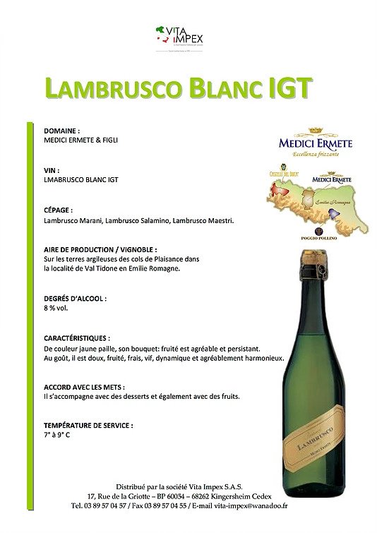 MEDICI - Lambrusco Blanc IGT